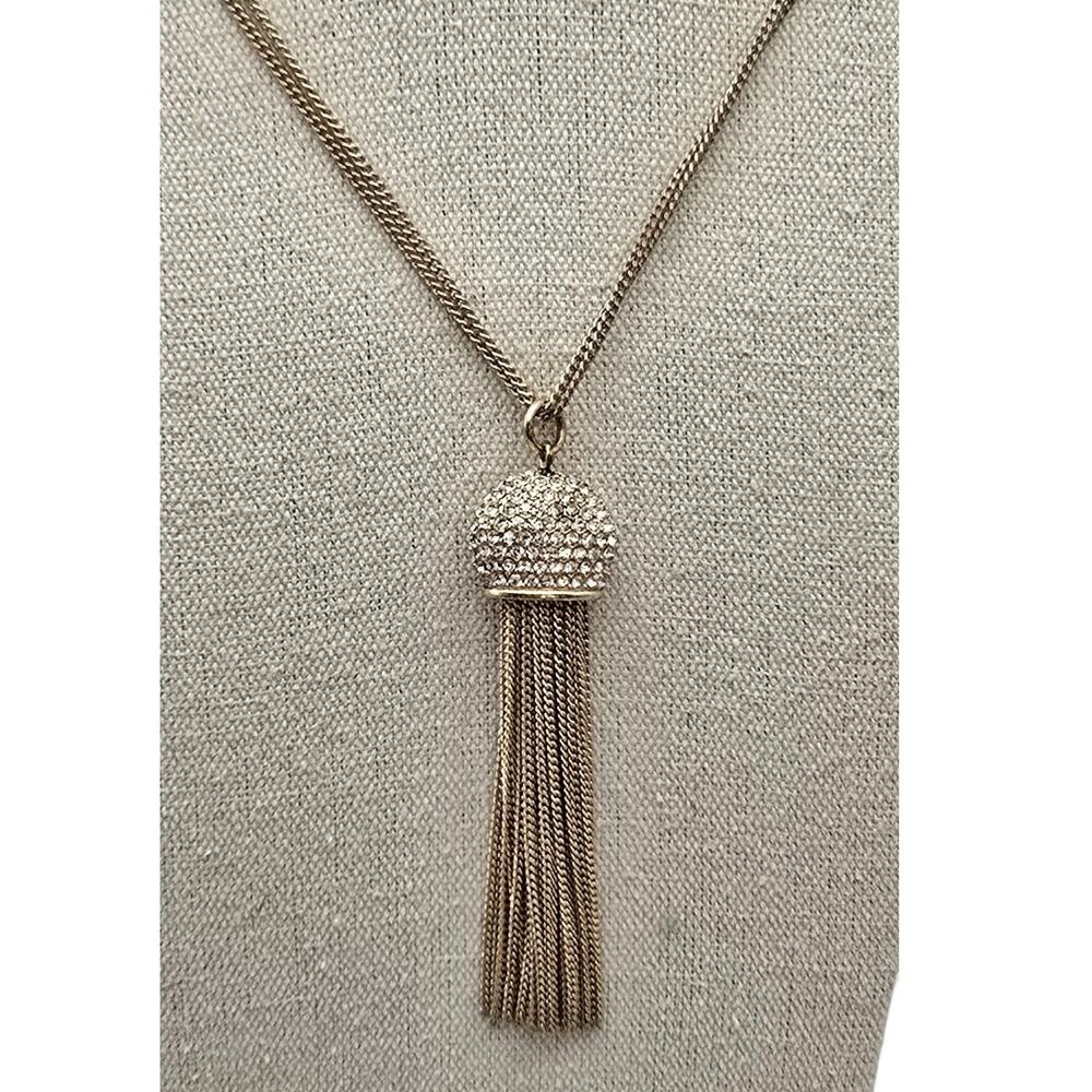 Gold Tone Crystal Tassel Pendant long Necklace New York & Company